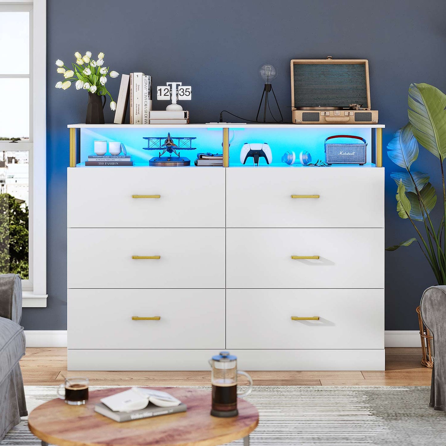 AOGLLATI Dresser White / Engineered Wood / Modern AOGLLATI Dresser for Bedroom with 6 Drawers White