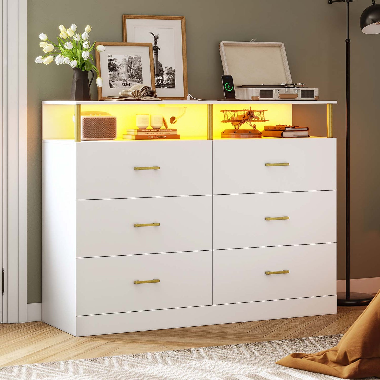 AOGLLATI Dresser White / Engineered Wood / Modern AOGLLATI Dresser for Bedroom with 6 Drawers White