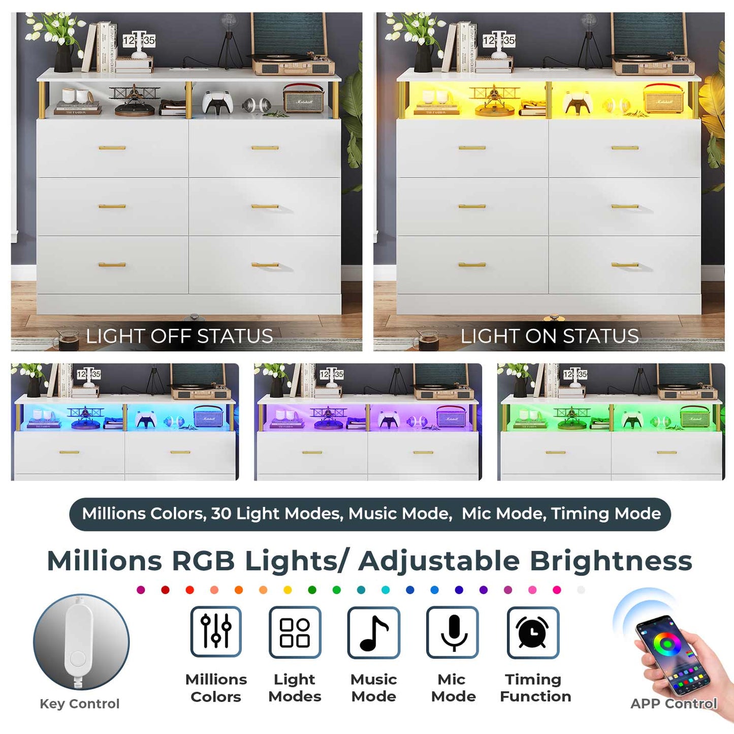AOGLLATI Dresser White / Engineered Wood / Modern AOGLLATI Dresser for Bedroom with 6 Drawers White