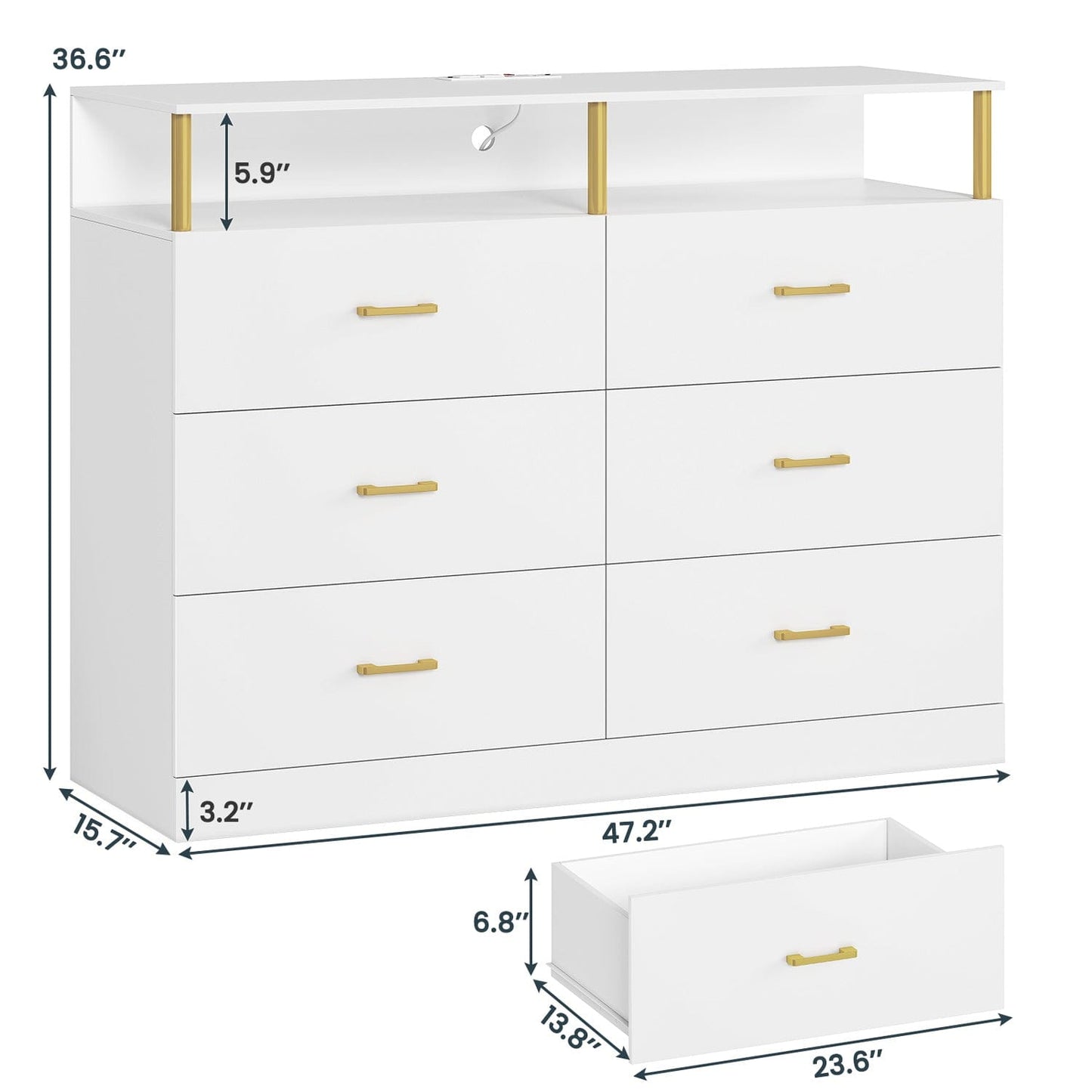 AOGLLATI Dresser White / Engineered Wood / Modern AOGLLATI Dresser for Bedroom with 6 Drawers White