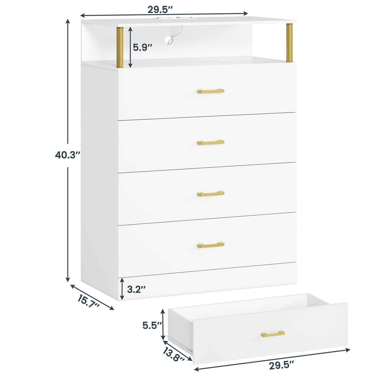 AOGLLATI Dresser White / Engineered Wood / Modern AOGLLATI Dresser for Bedroom with Column Design White