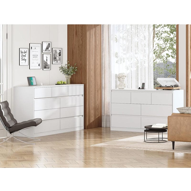 AOGLLATI Dresser White / Engineered Wood / Modern AOGLLATI Modern Wooden White Dresser with 9 Drawers and Charging Station