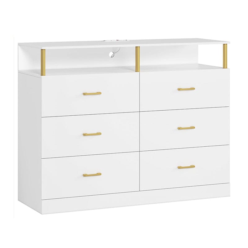 AOGLLATI Dresser White / Engineered Wood / Modern Column Dresser 6 Drawers White