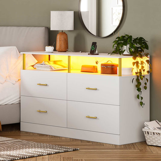 AOGLLATI Dresser White / Modern AOGLLATI White Dresser for Bedroom with 4 Drawers