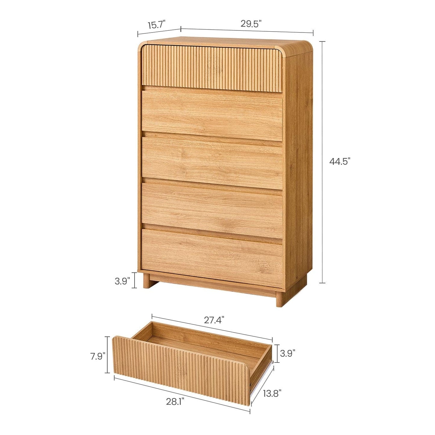 AOGLLATI Dresser Wood / Engineered Wood / Modern Mid Century Modern 5-Drawer Dresser Wood