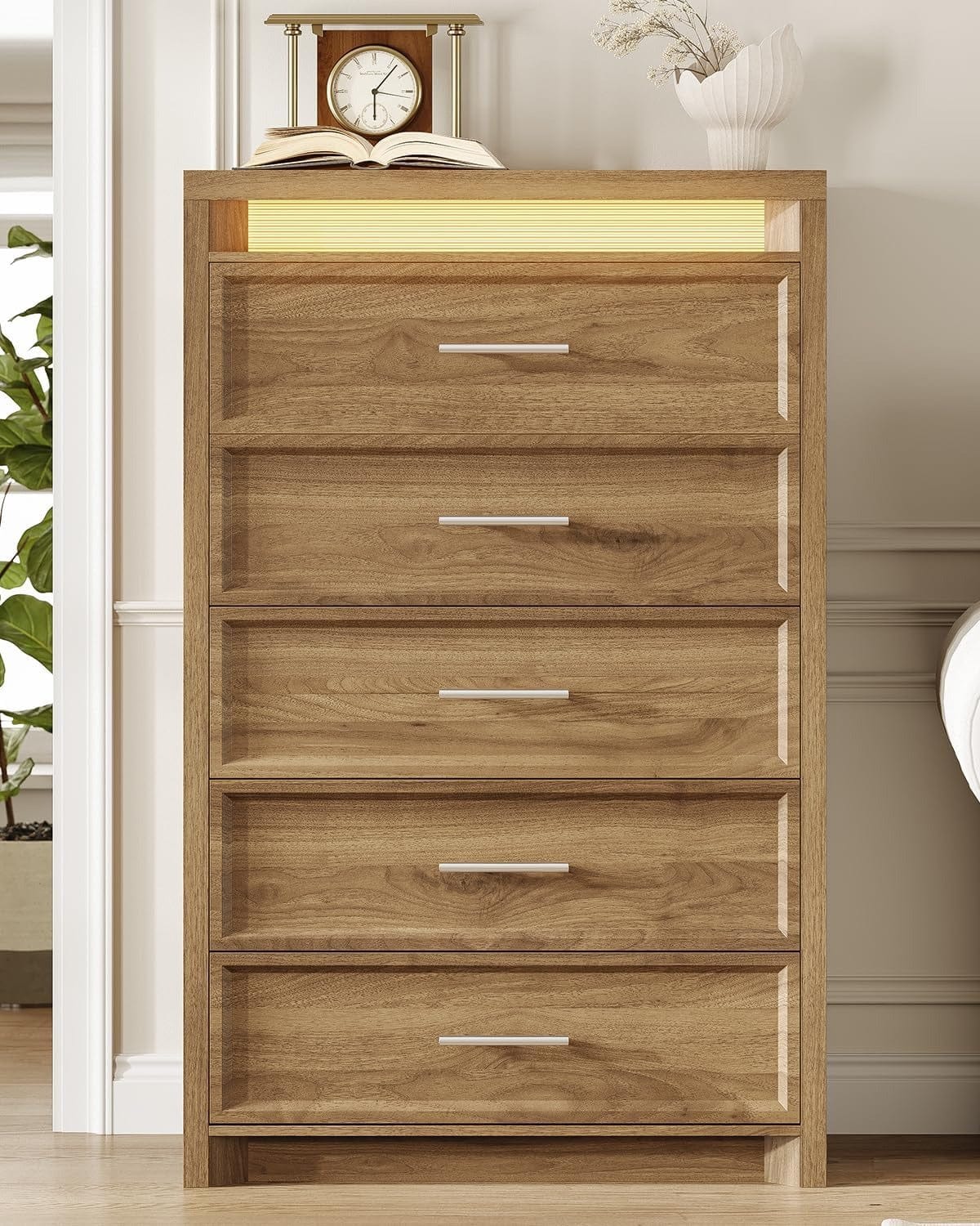AOGLLATI Dresser Wood / Engineered Wood / Modern Wood Tall Dresser with Lightbox
