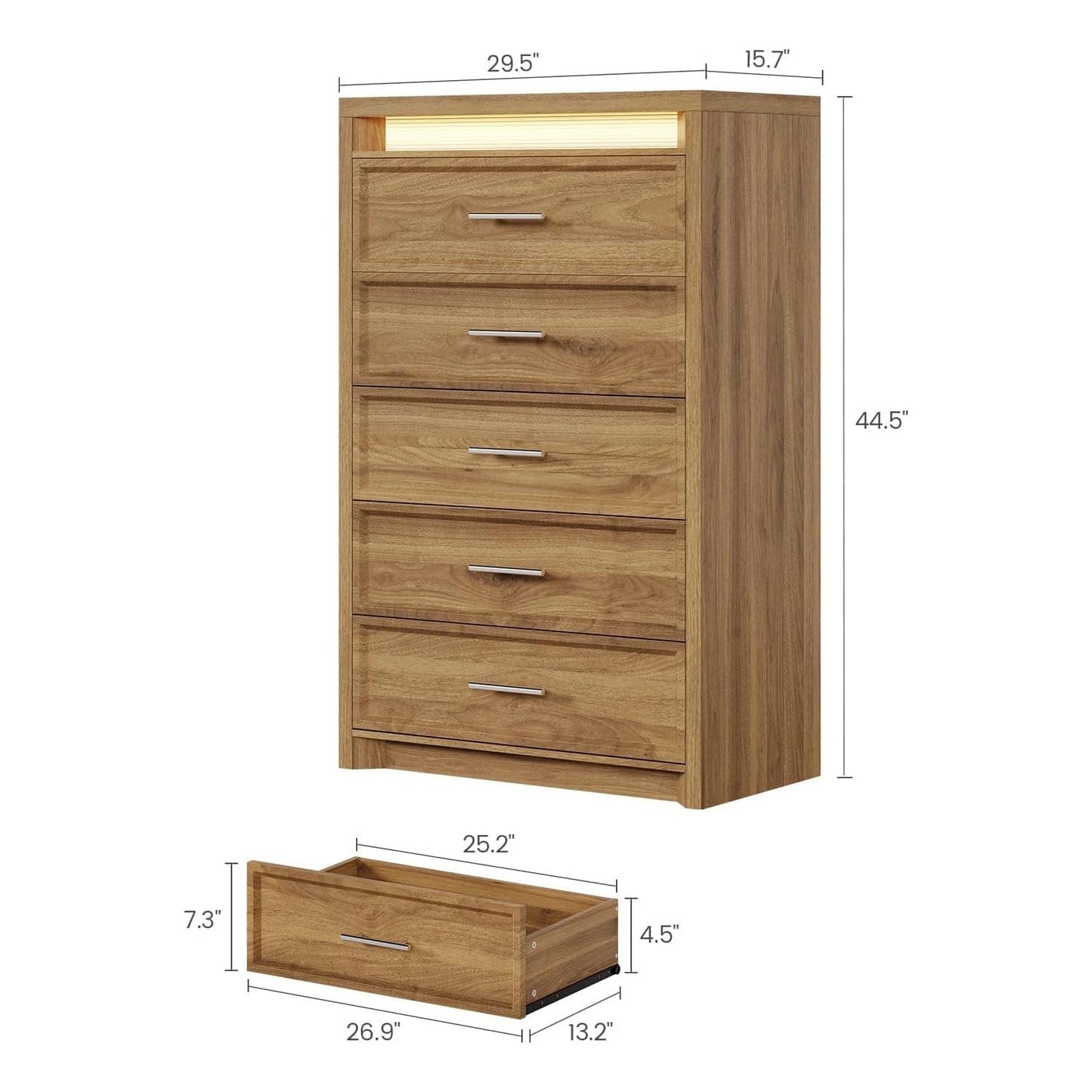 AOGLLATI Dresser Wood / Engineered Wood / Modern Wood Tall Dresser with Lightbox