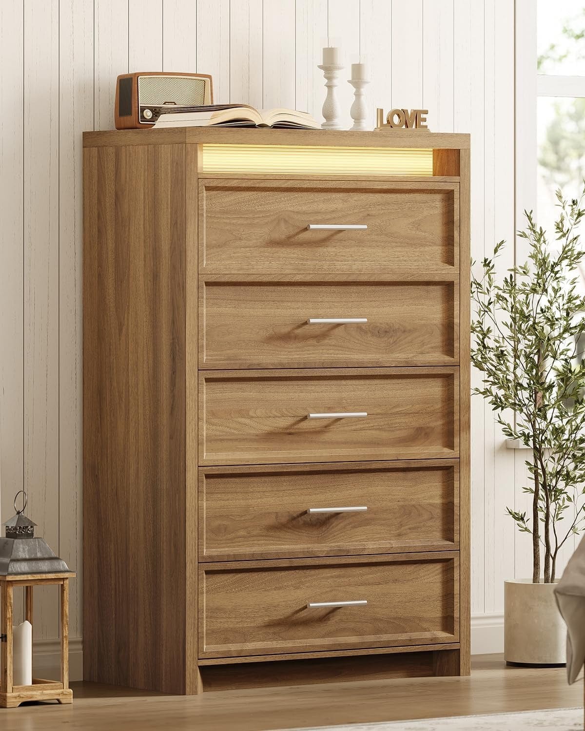 AOGLLATI Dresser Wood / Engineered Wood / Modern Wood Tall Dresser with Lightbox