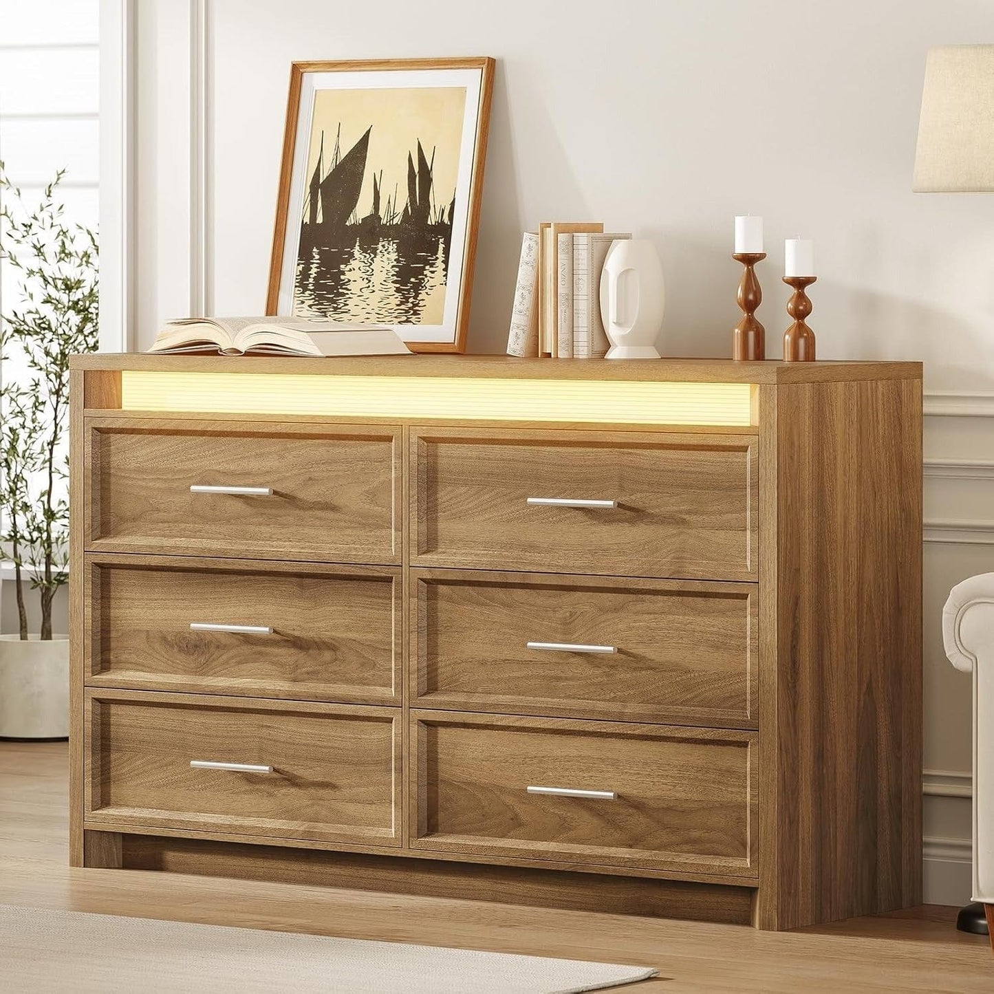 AOGLLATI Dresser Wood / Engineered Wood / Modern Wood Wide Dresser with Lightbox