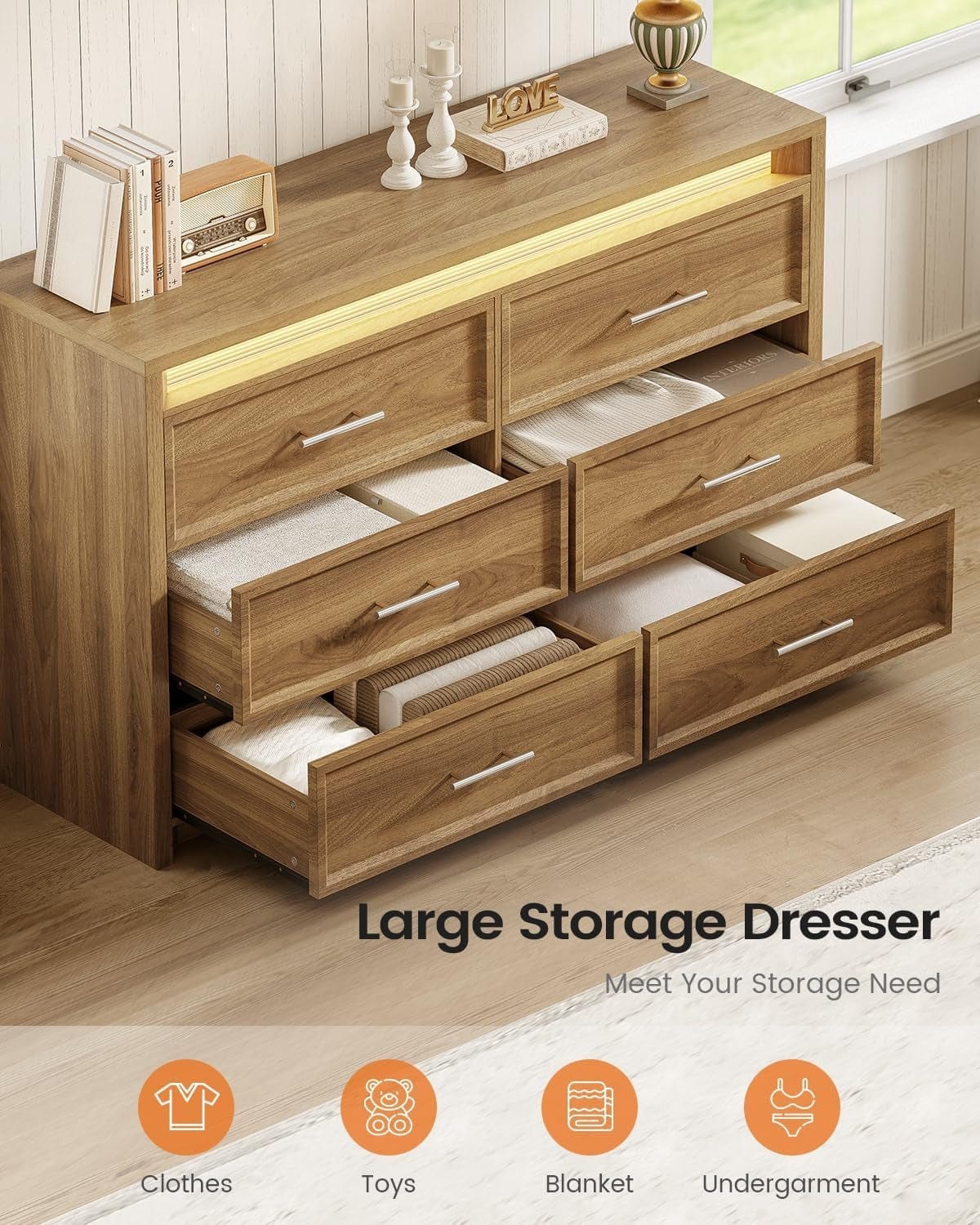 AOGLLATI Dresser Wood / Engineered Wood / Modern Wood Wide Dresser with Lightbox