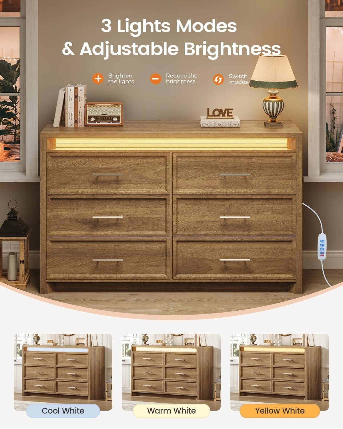 AOGLLATI Dresser Wood / Engineered Wood / Modern Wood Wide Dresser with Lightbox
