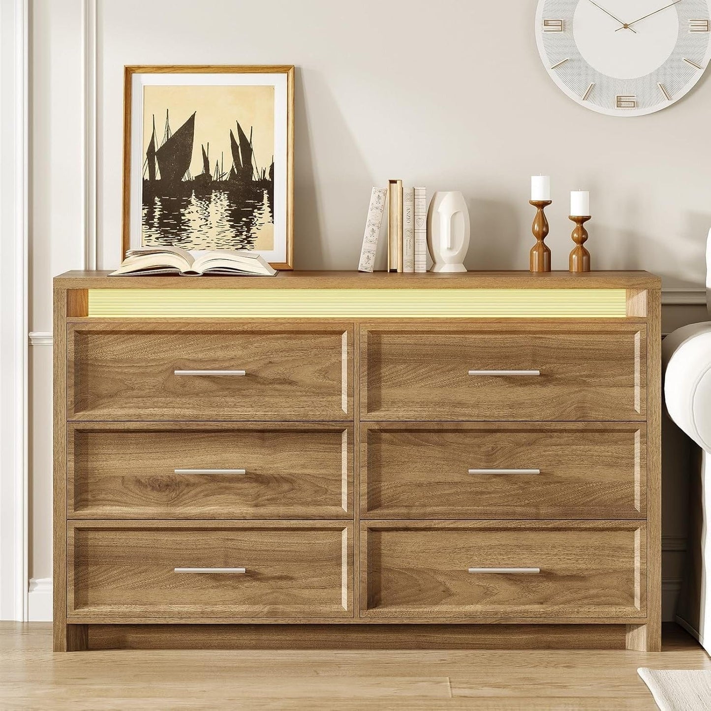 AOGLLATI Dresser Wood / Engineered Wood / Modern Wood Wide Dresser with Lightbox