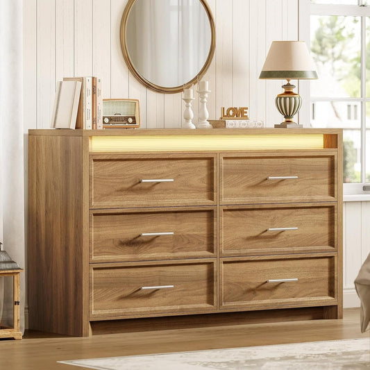 AOGLLATI Dresser Wood / Engineered Wood / Modern Wood Wide Dresser with Lightbox