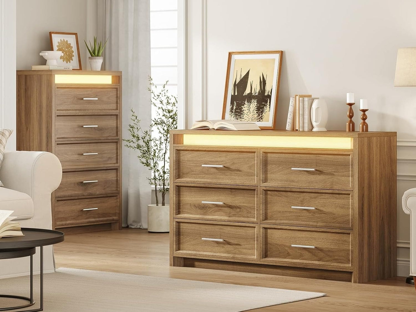 AOGLLATI Dresser Wood / Engineered Wood / Modern Wood Wide Dresser with Lightbox