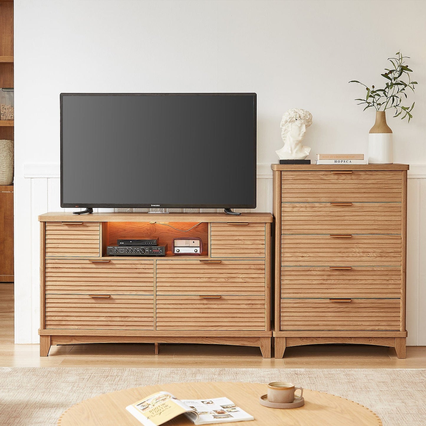 AOGLLATI Dresser Wood / Engineered Wood / Retro Retro 6 Drawers Dresser Wood