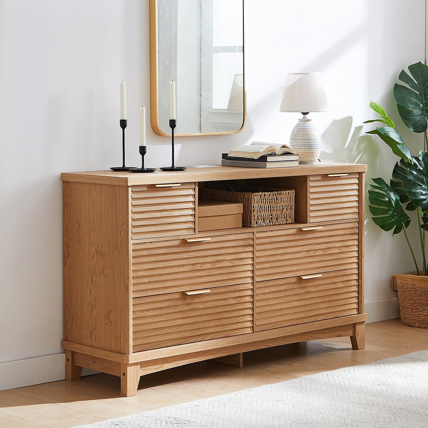 AOGLLATI Dresser Wood / Engineered Wood / Retro Retro 6 Drawers Dresser Wood