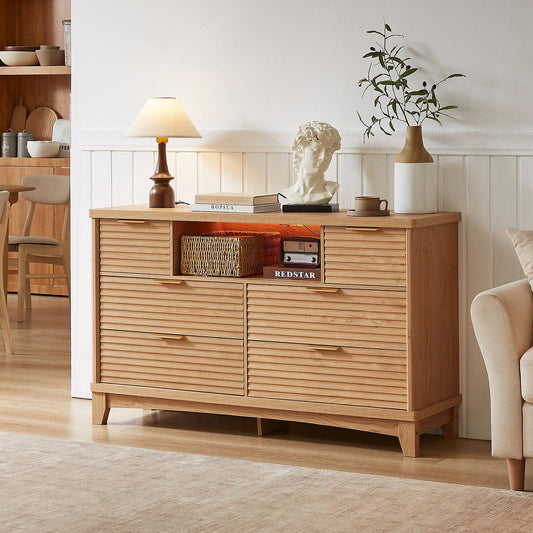 AOGLLATI Dresser Wood / Engineered Wood / Retro Retro 6 Drawers Dresser Wood