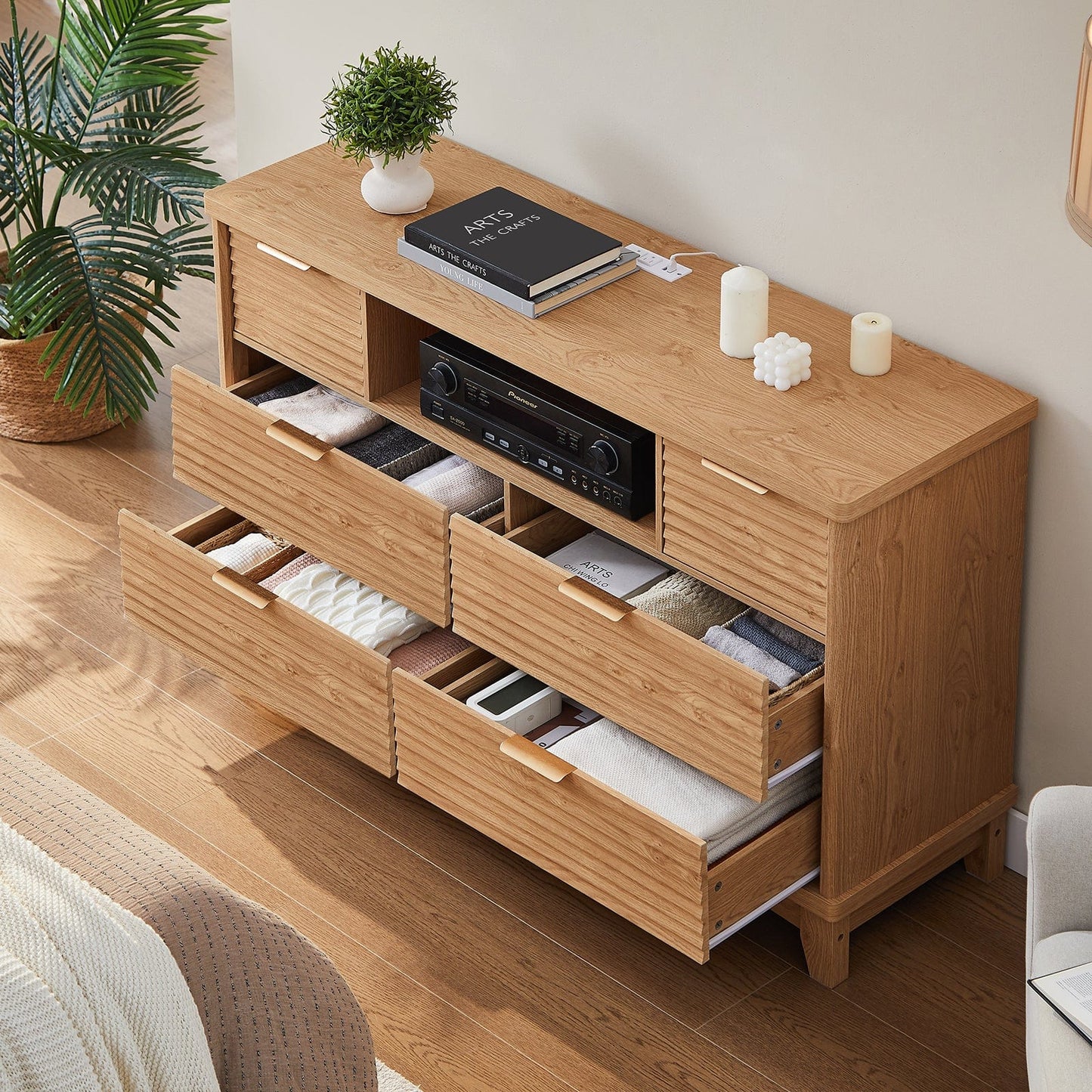 AOGLLATI Dresser Wood / Engineered Wood / Retro Retro 6 Drawers Dresser Wood