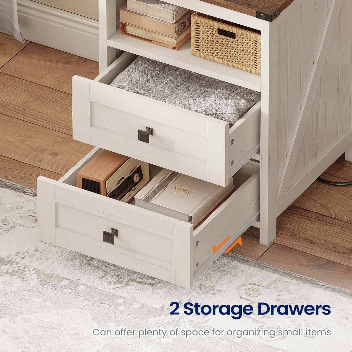 AOGLLATI Nightstands Antique White / Engineered Wood / Farmhouse Tall Nightstand with Charging Station Antique White