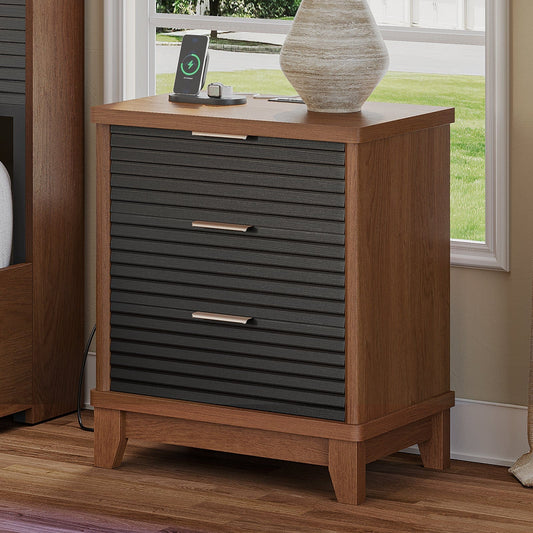AOGLLATI Nightstands Black / Engineered Wood / Mid-Century Modern Slanted Louvered Design Nightstand