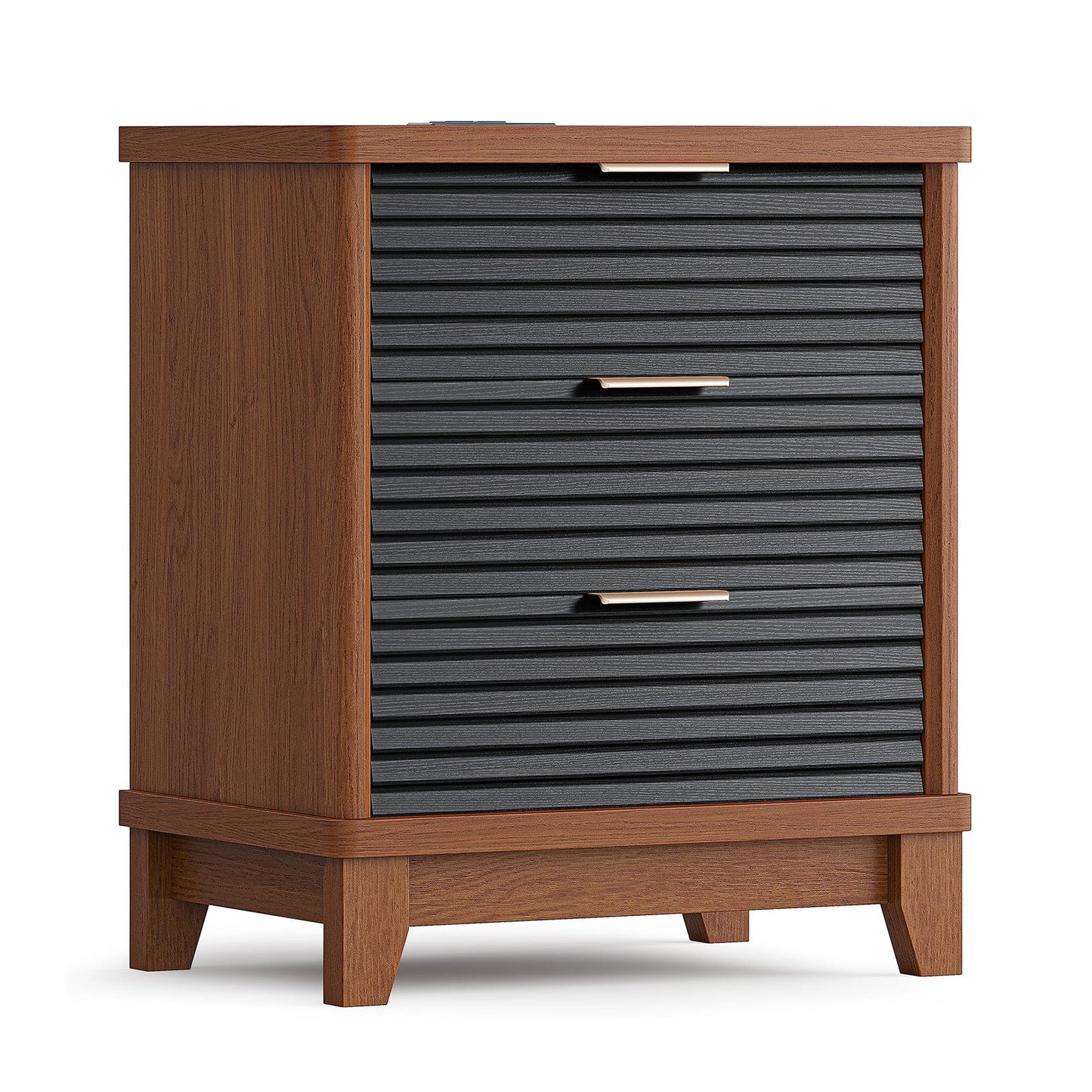 AOGLLATI Nightstands Black / Engineered Wood / Mid-Century Modern Slanted Louvered Design Nightstand