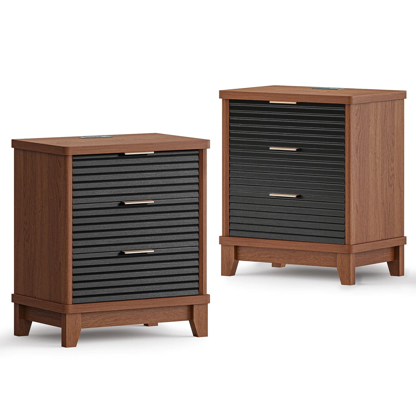 AOGLLATI Nightstands Black / Engineered Wood / Mid-Century Modern Slanted Louvered Design Nightstand