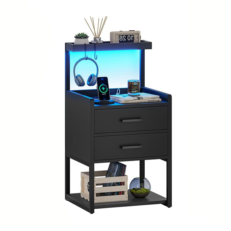 AOGLLATI Nightstands Black / Metal / Modern Top Storage Nightstand Black