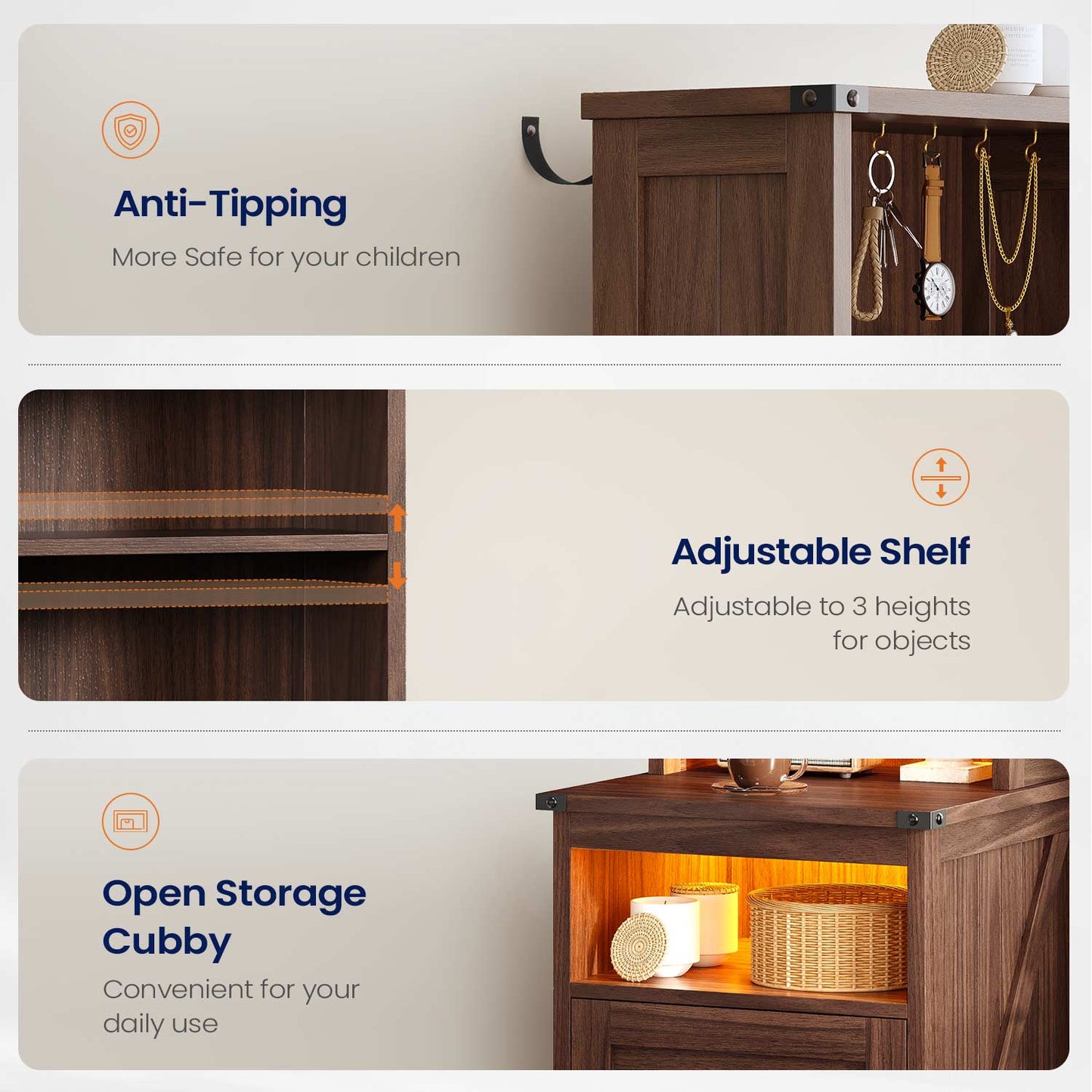 AOGLLATI Nightstands Oak Brown / Engineered Wood / Farmhouse Tall Nightstand with Charging Station Oak Brown