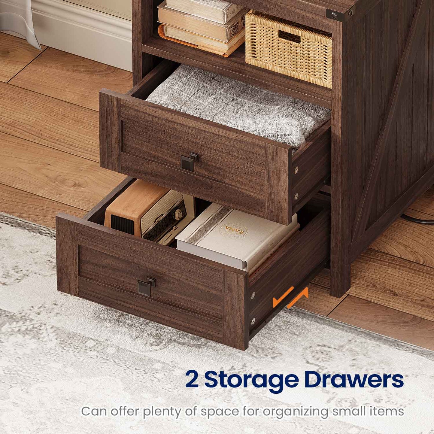 AOGLLATI Nightstands Oak Brown / Engineered Wood / Farmhouse Tall Nightstand with Charging Station Oak Brown