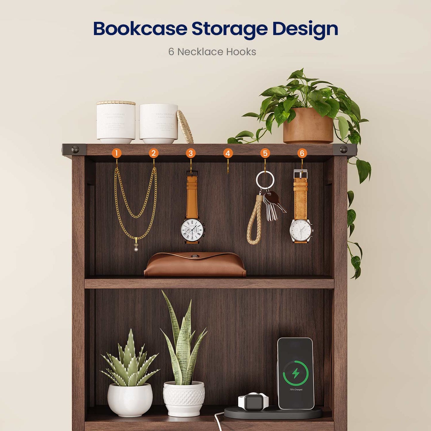 AOGLLATI Nightstands Oak Brown / Engineered Wood / Farmhouse Tall Nightstand with Charging Station Oak Brown