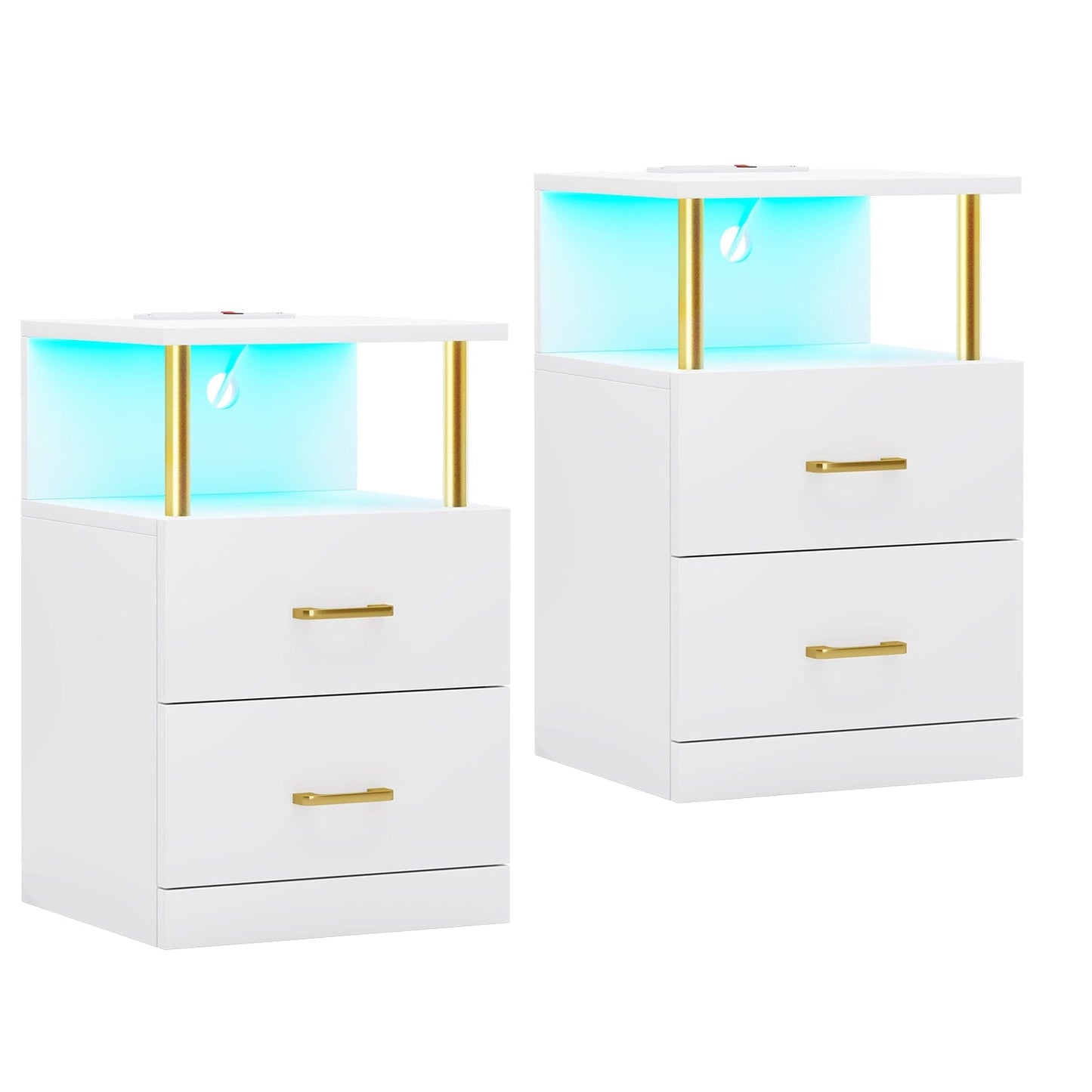 AOGLLATI Nightstands White / Engineered Wood / Modern AOGLLATI Nightstand with Charging Station and LED Lights White
