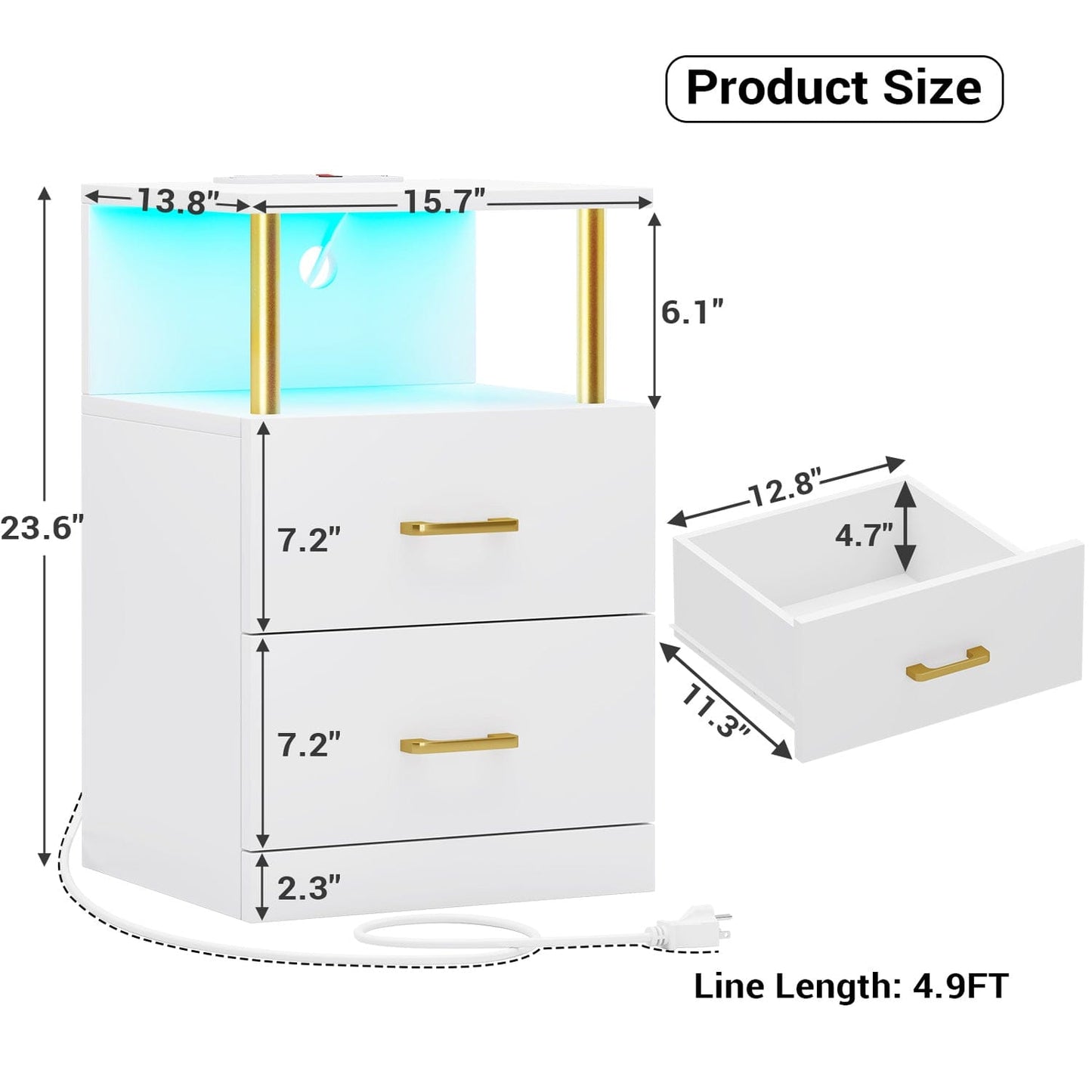 AOGLLATI Nightstands White / Engineered Wood / Modern AOGLLATI Nightstand with Charging Station and LED Lights White