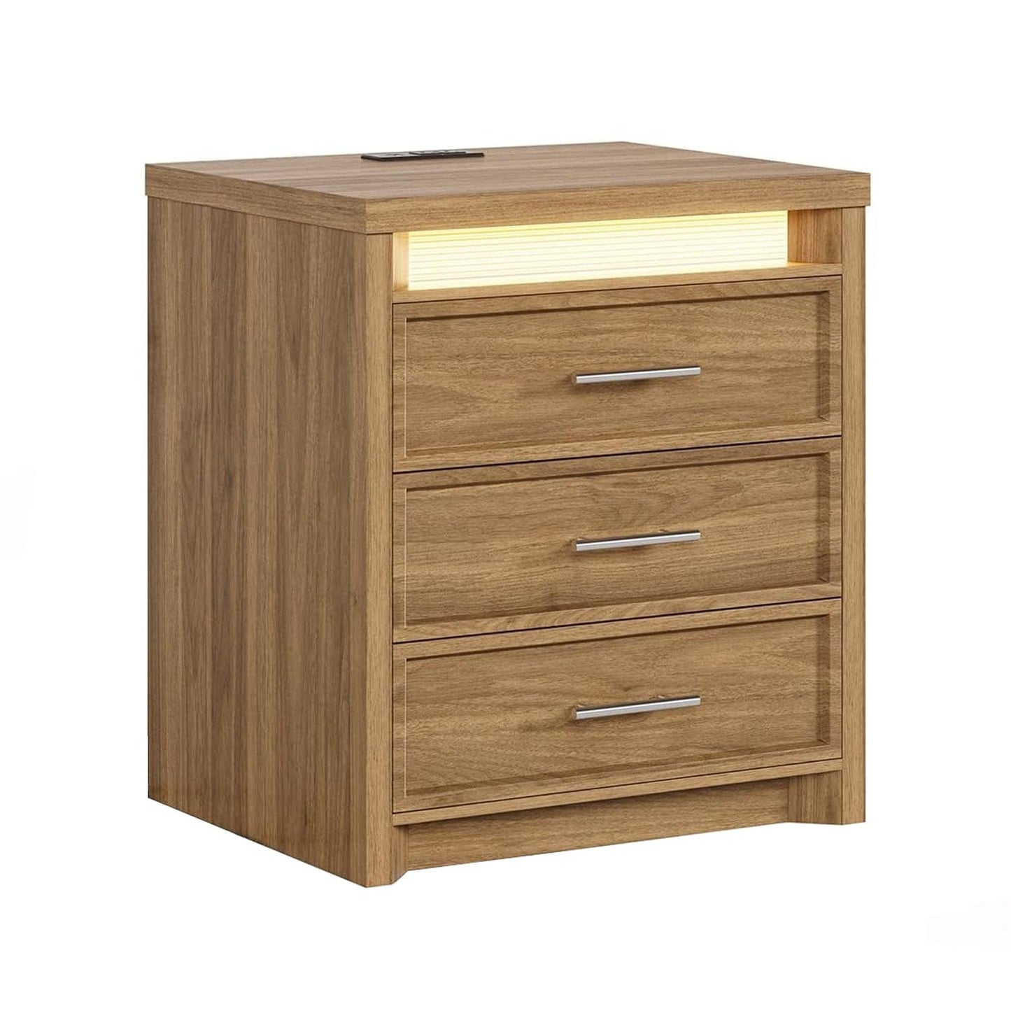 AOGLLATI Nightstands Wood / Engineered Wood / Mid-Century Modern Nightstand with 3 Color Lightbox
