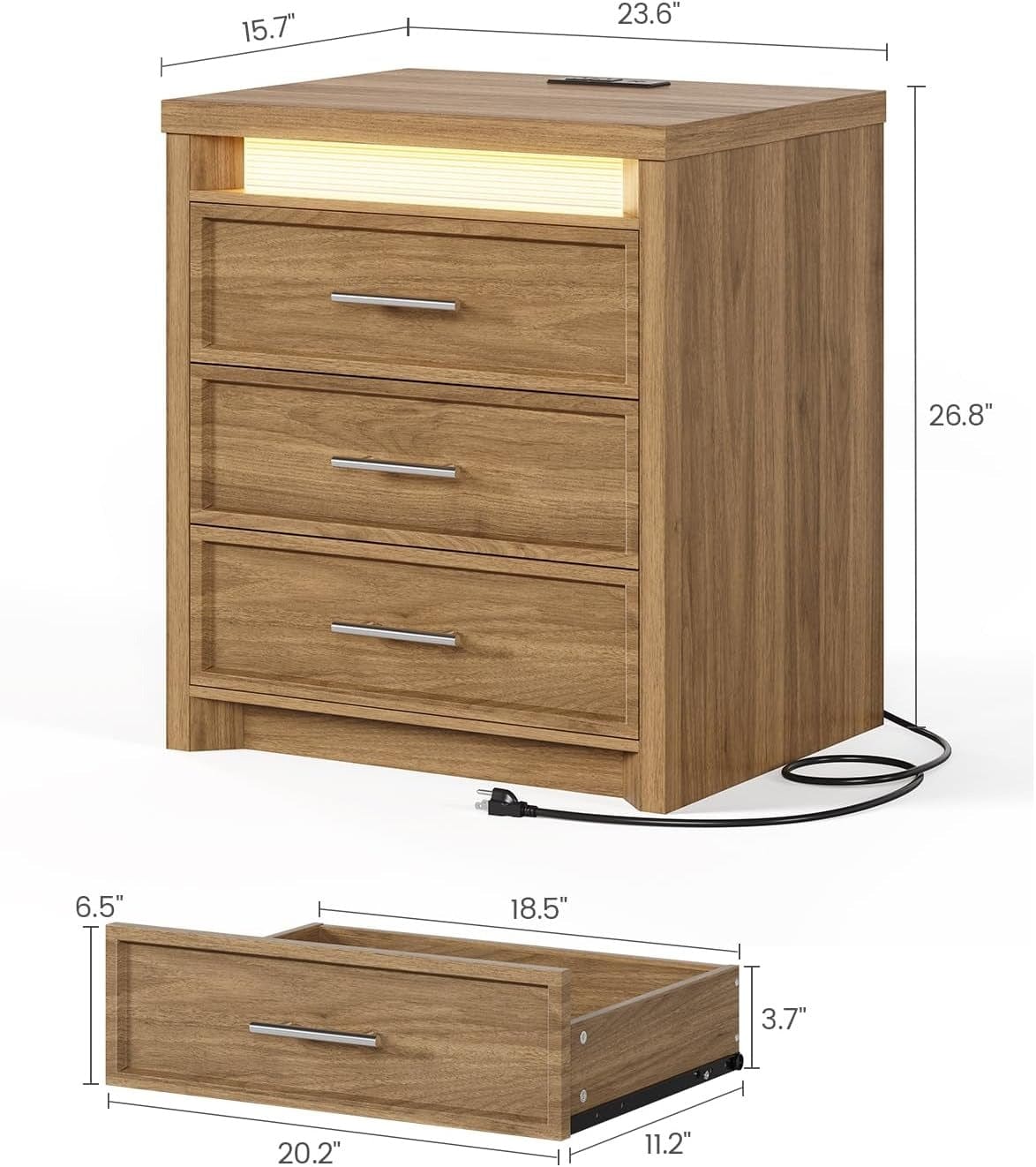 AOGLLATI Nightstands Wood / Engineered Wood / Mid-Century Modern Nightstand with 3 Color Lightbox