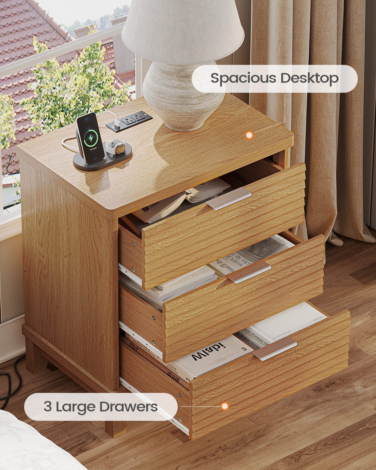 AOGLLATI Nightstands Wood / Engineered Wood / Mid-Century Modern Slanted Louvered Design Nightstand