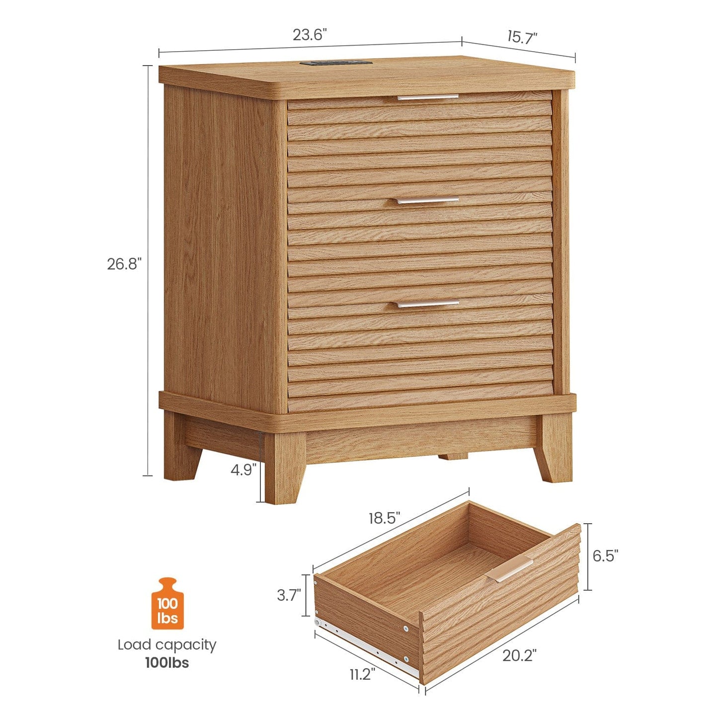 AOGLLATI Nightstands Wood / Engineered Wood / Mid-Century Modern Slanted Louvered Design Nightstand