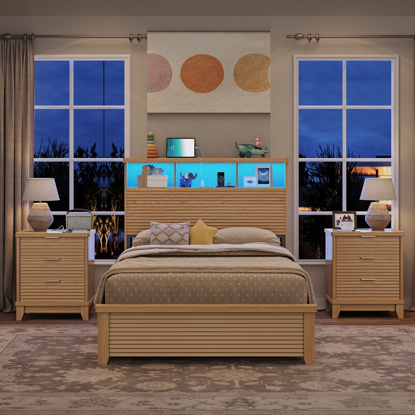 AOGLLATI Nightstands Wood / Engineered Wood / Mid-Century Modern Slanted Louvered Design Nightstand