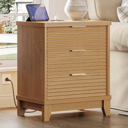 AOGLLATI Nightstands Wood / Engineered Wood / Mid-Century Modern Slanted Louvered Design Nightstand