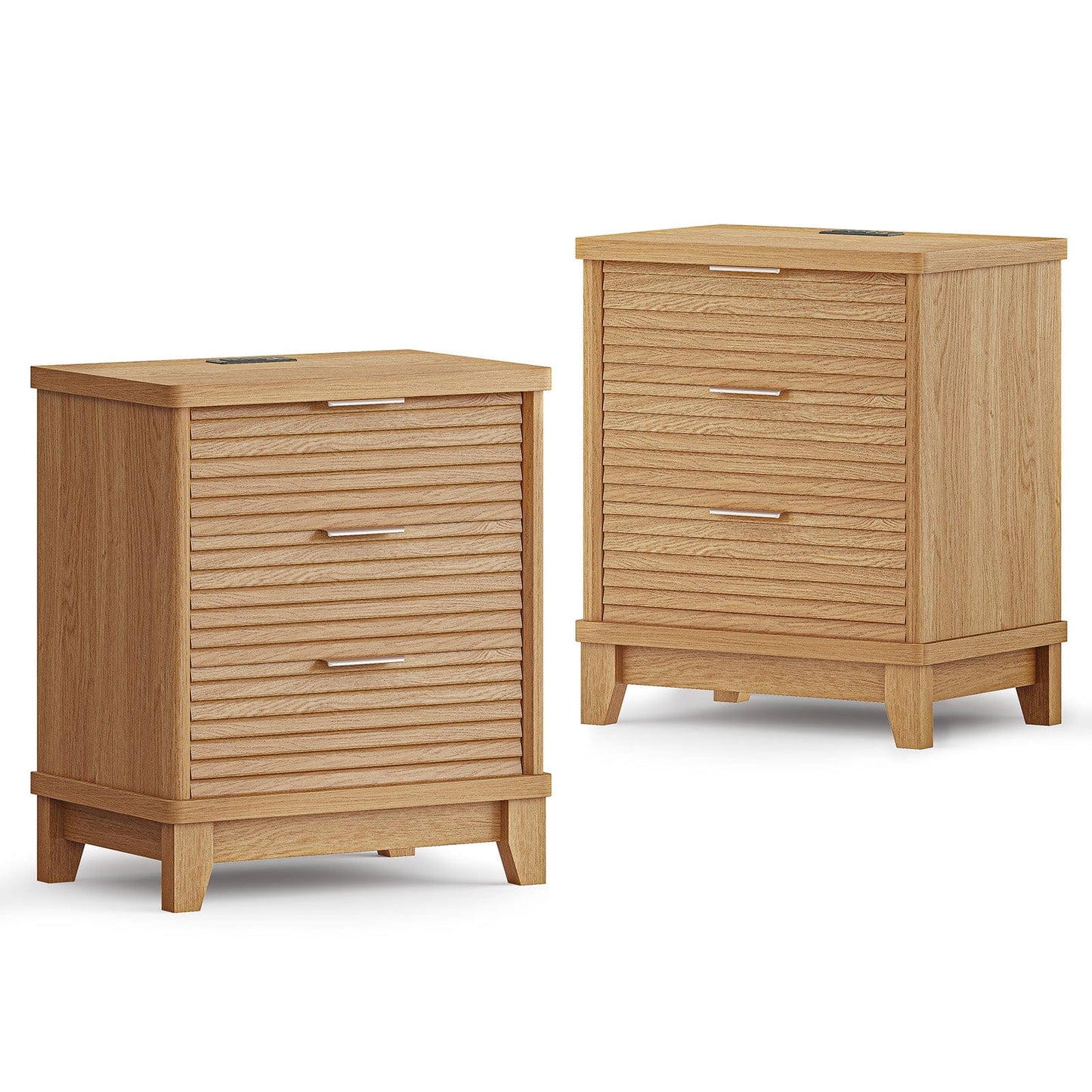 AOGLLATI Nightstands Wood / Engineered Wood / Mid-Century Modern Slanted Louvered Design Nightstand