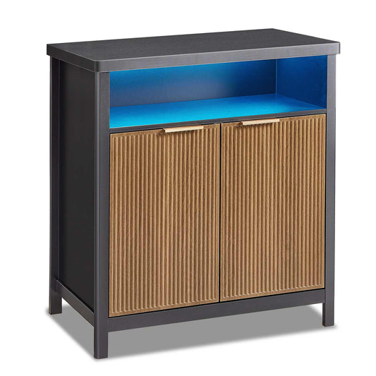 AOGLLATI Storage Cabinet Wood & Black / LED / Engineered Wood LED Sideboard Buffet Storage Cabinet Wood & Black