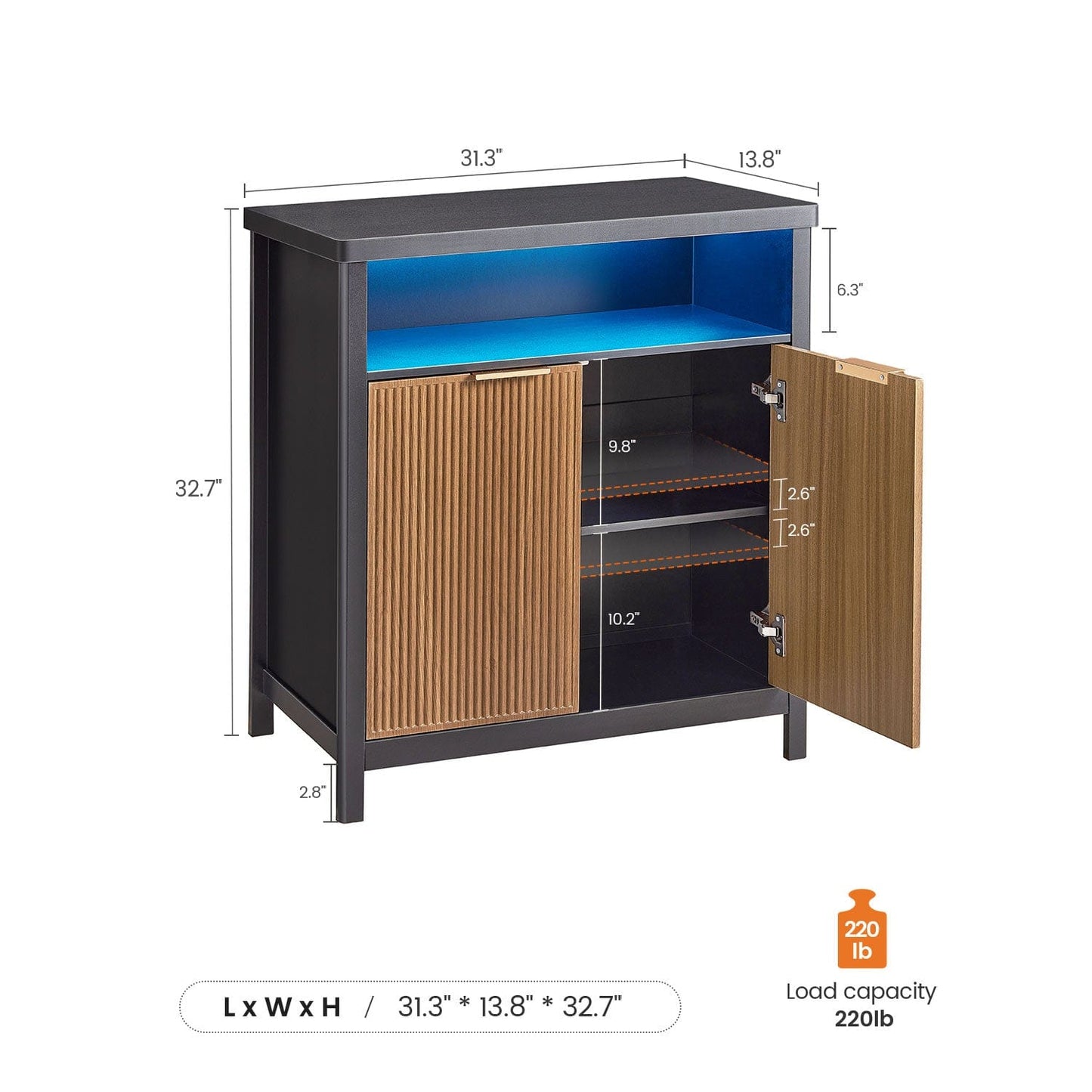 AOGLLATI Storage Cabinet Wood & Black / LED / Engineered Wood LED Sideboard Buffet Storage Cabinet Wood & Black