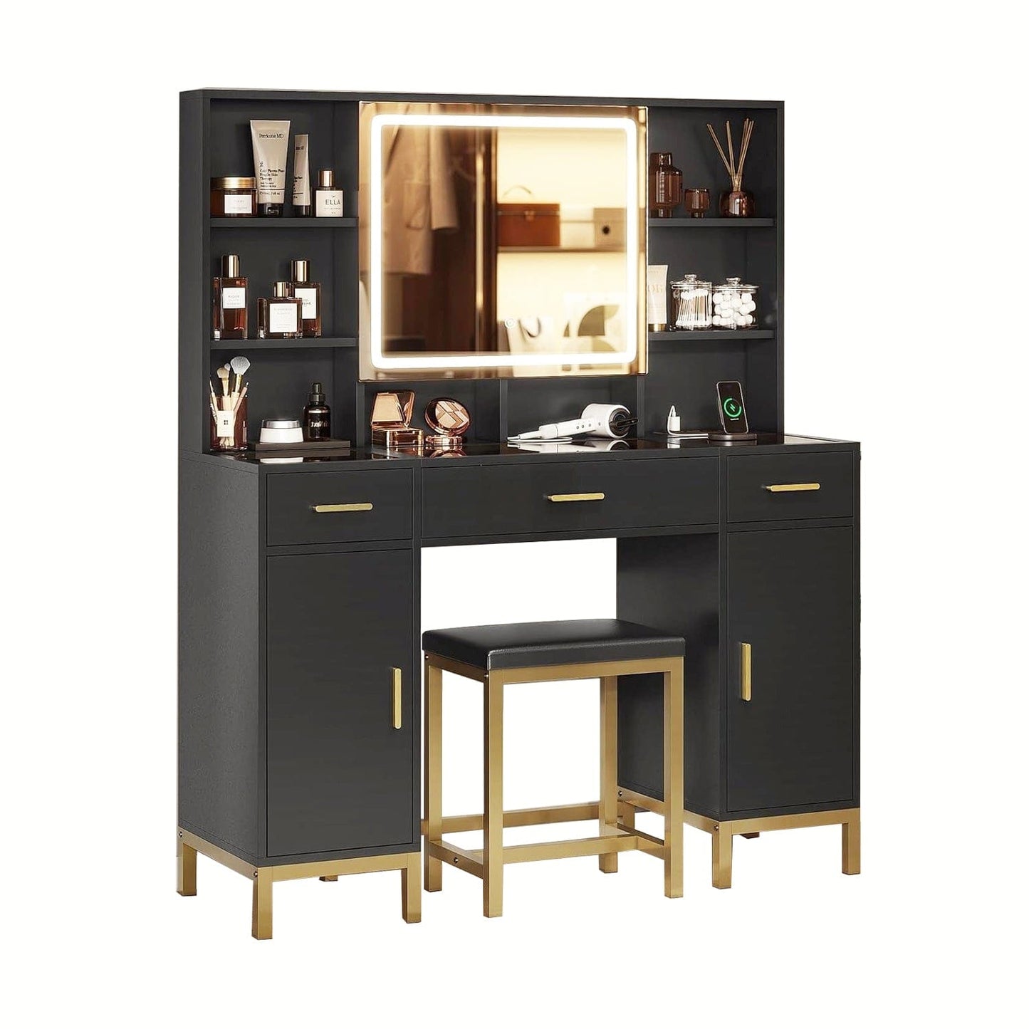 AOGLLATI Vanity Black / Engineered Wood / Modern Vanity Set with Glass Top Black