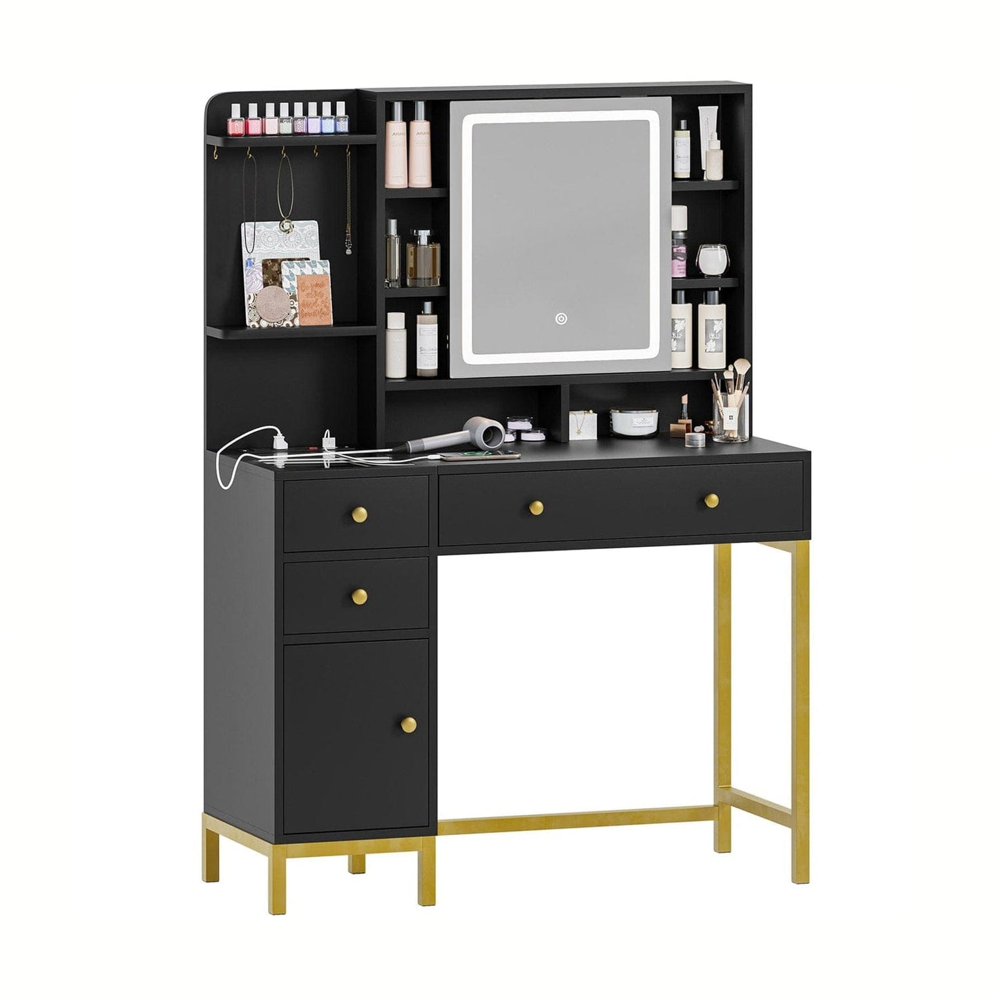 AOGLLATI Vanity Black / Glass / Modern Vanity with Visible Drawers Black