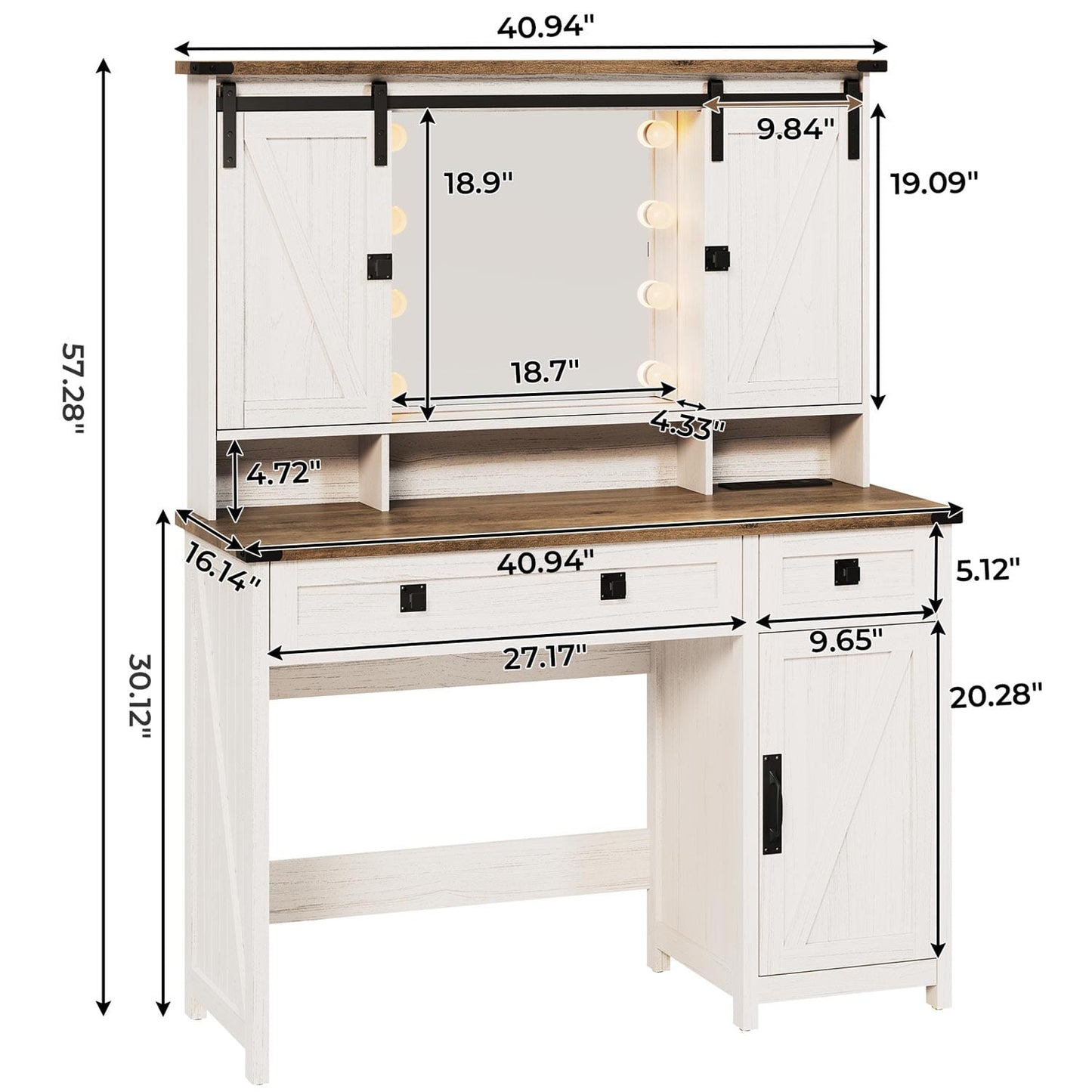 AOGLLATI Vanity White / Engineered Wood / Farmhouse AOGLLATI Makeup Vanity with Lights & Barn Doors White