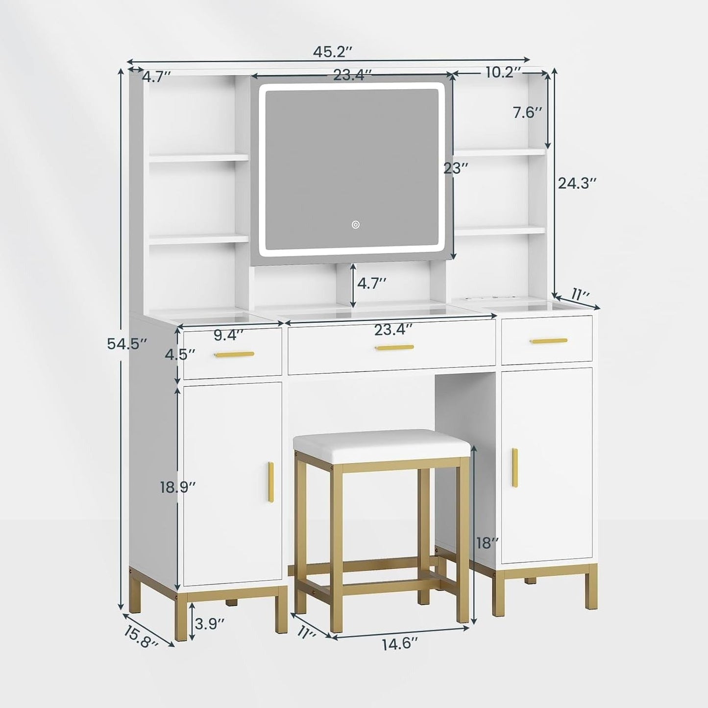 AOGLLATI Vanity White / Engineered Wood / Modern AOGLLATI Makeup Vanity Set Glass Top with Lights White