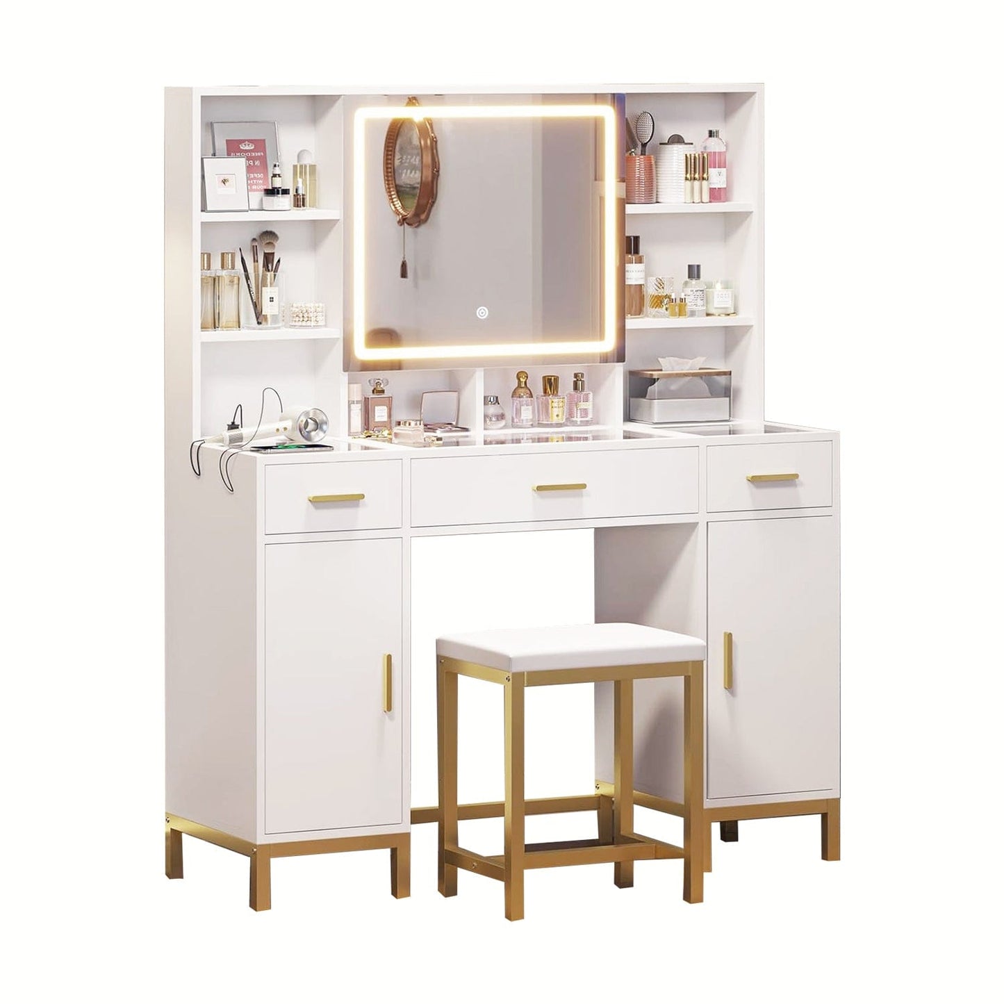 AOGLLATI Vanity White / Engineered Wood / Modern Vanity Set with Glass Top White