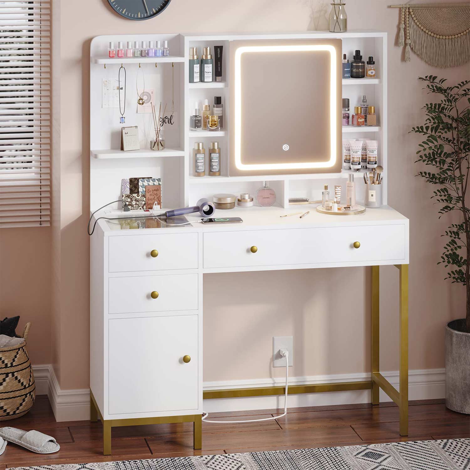mirrored dressing table with mirror Newly Designed Smart Drawers And Storage Ca this vanity serves multiple functions GDFStudio 47 Inches Half-Moon Mirrored