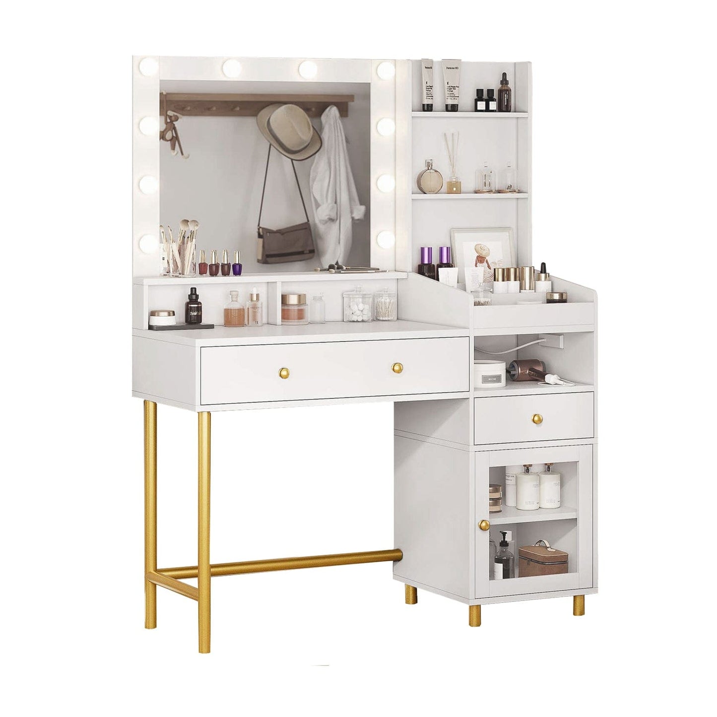 AOGLLATI Vanity White / Particle Board / Modern Makeup Vanity with Mirror White