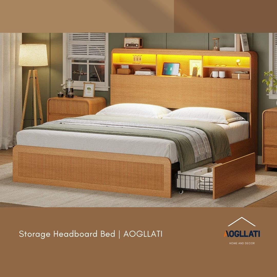 Full Size Storage Bed Frame with Headboard | AOGLLATI