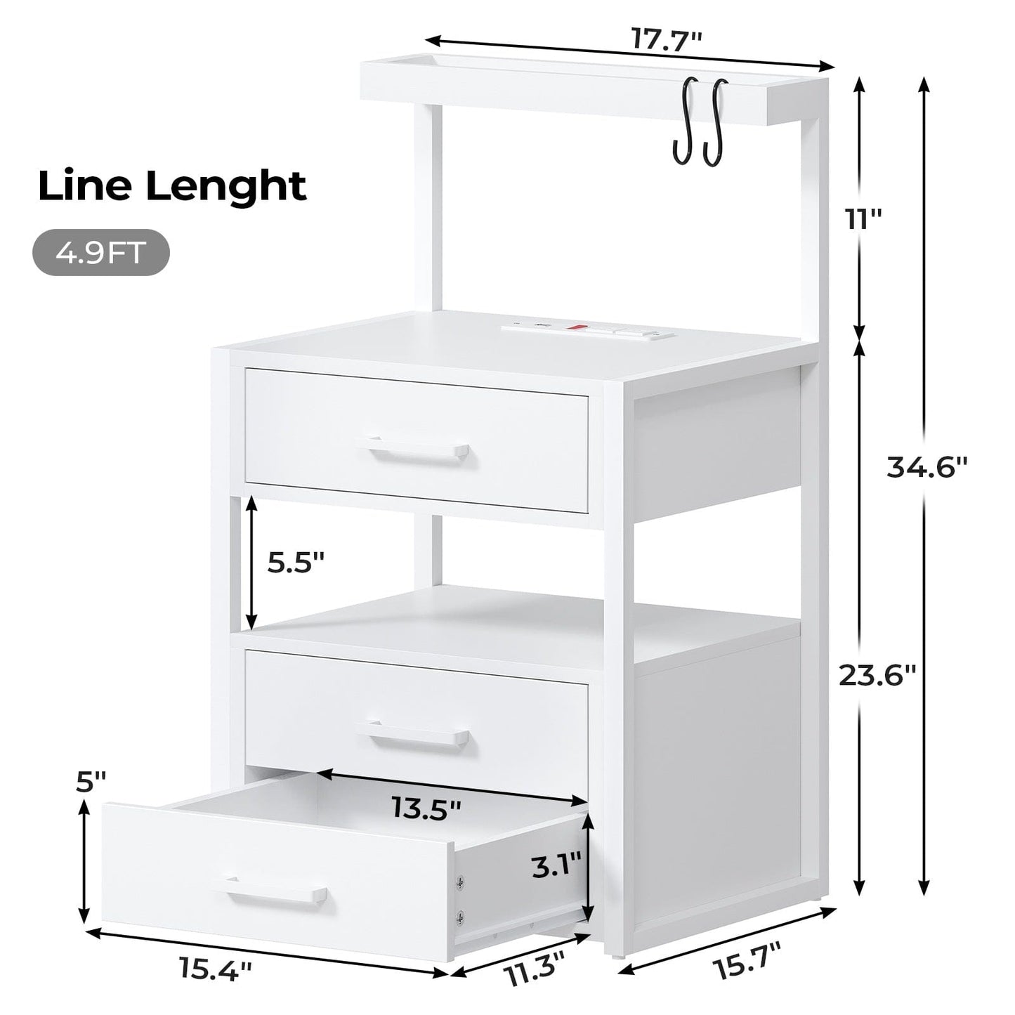 AOGLLATI Nightstand with Charging Station and LED Lights Modern End Table with 3 Drawers Bedside Table